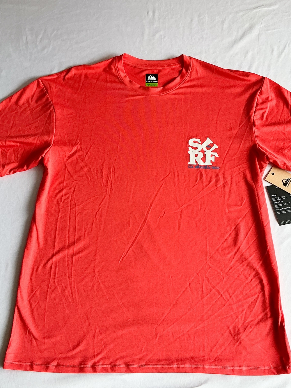 Quiksilver Everyday UPF 50 Short Sleeve Rashguard Salsa Extra Large NWT